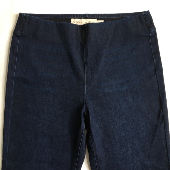Soft Surroundings The Ultimate Pull-On Bootcut Dark Wash Blue Denim Jeans Large - Picture 2 of 16
